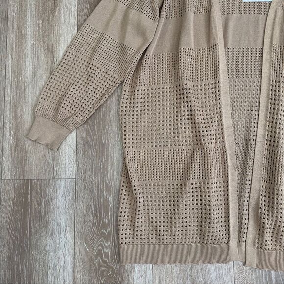 Hanna Nikole Plus Size 20W Hollowed-Out Cardigan Long Sleeve Open Front Knitwear - Picture 3 of 10